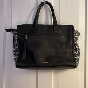 Coach Bleecker Two Tone Python Embossed Black & White Leather Riley Carryall Bag